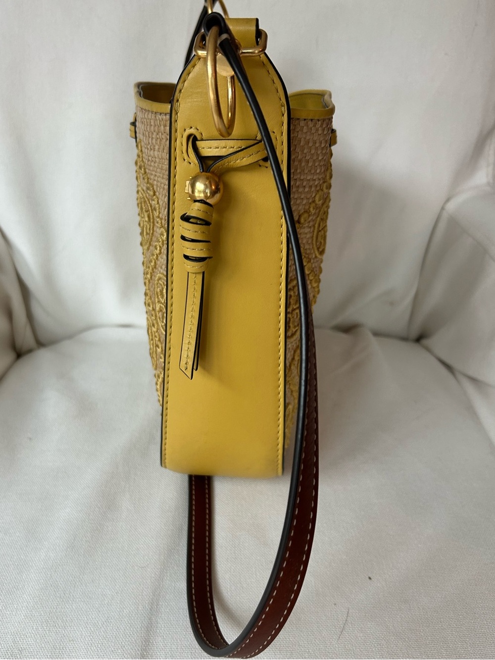 Tory Burch Yellow Woven Logo Crossbody Bag - Picture 4 of 6